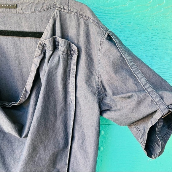 SISLEY ARTSY LAGENLOOK COTTON DRAPEY DRESS POCKETS SNAPS SIZE MEDIUM GRAY BLUE - Picture 3 of 10